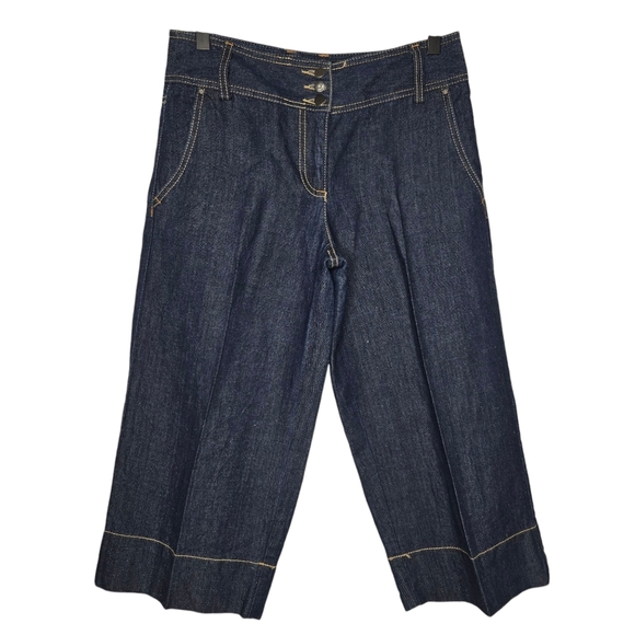 Ann Taylor LOFT Petites Linen Blend Dark Wash Wide Leg Capri Denim Jeans Size 2P - Picture 1 of 9